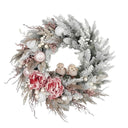 Wholesale Flocked Christmas Wreath with Peony Flowers and Bird Decoration Snow Pine Holiday Door Decor