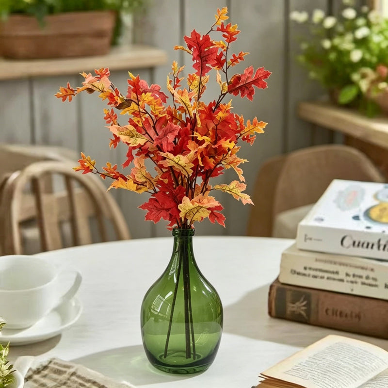 Realistic Artificial Red Oak Leaf Branches - Autumn Harvest Faux Foliage Arrangement for Home Decor