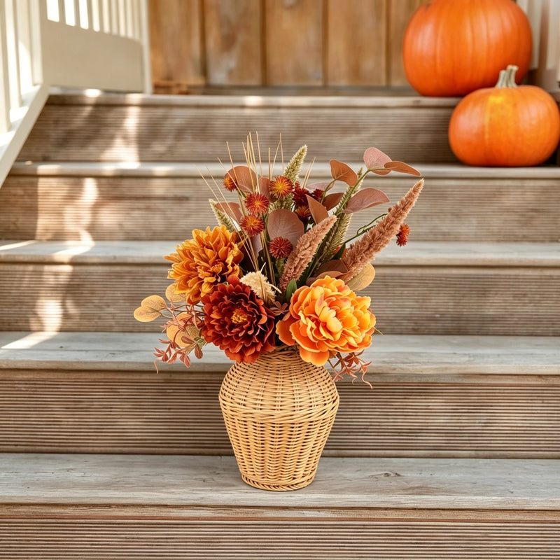 Realistic Faux Peony Floral Arrangement - Autumn Harvest Style Artificial Silk Flowers for Home & Office Decor