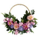 Wholesale Artificial Peony Hydrangea Floral Hoop with Wooden Bead Ring Boho Hanging Wall Decor