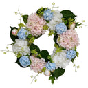 Artificial Pink Blue Hydrangea Wreath with White Peony Spring Summer Door Decor