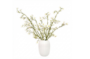 Artificial White Flower Branch Arrangement in Ribbed Ceramic Vase,Minimalist Faux Floral Centerpiece for Modern Home & Office Decor