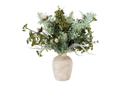 Artificial Mixed Greenery Arrangement in Textured Beige Vase,Faux Eucalyptus & Thistle Botanical Centerpiece for Boho Home Decor