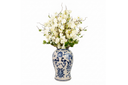 Artificial White Plum Blossom Branches in Blue and White Porcelain Vase,Elegant Chinoiserie Floral Centerpiece for Home Decor