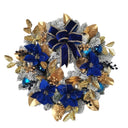 Blue Christmas Ribbon Gold Wreaths