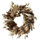 Handcrafted Autumn Faux King Protea and Fern Foliage Wreath - 24" Modern Neutral Dried-Look Wall Decor