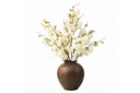 Artificial White Blossom Branches in Rustic Textured Vase,Earthy Tones Faux Floral Arrangement for Wabi-Sabi & Minimalist Home Decor