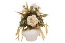 Faux Cream Peony and Sage Hydrangea Arrangement in Textured White Vase