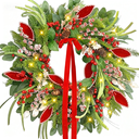 Christmas Wreath Outdoor Pre-lit Christmas Wreaths for Front Door-24 Inch Xmas Door Wreath with Pine Needles Pine Cones and Red Berries- Farmhouse Home Christmas Decorations