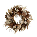 Modern Dried-Look Leaf and Fern Wreath - 24" Neutral Fall Door Decoration