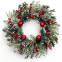 Wholesale Christmas Wreath 24 Inch Christmas Wreaths for Front Door with Red Ball and Snowy Flocked, Holiday Decoration for Fireplace Xmas Decor