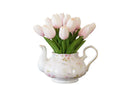 Wholesale Pink Tulip Teapot Planter – Artificial Flowers in Vintage Floral Ceramic Teapot