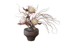 Wholesale Artificial King Protea – Dried Style Floral Arrangement in Brown Cement Planter