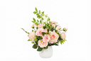 Artificial Pink Rose Arrangement in White Ceramic Vase,Faux Floral Centerpiece for Modern Minimalist Home & Office Decor