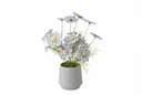 Artificial Ice Blue Anemone Flowers in Modern Grey Pot,Faux Floral Centerpiece with Airy Foliage for Minimalist Home Decor