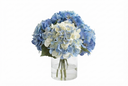Artificial Blue & White Hydrangea Arrangement in Glass Vase with Faux Water,Lifelike Floral Centerpiece for Coastal & Home Decor